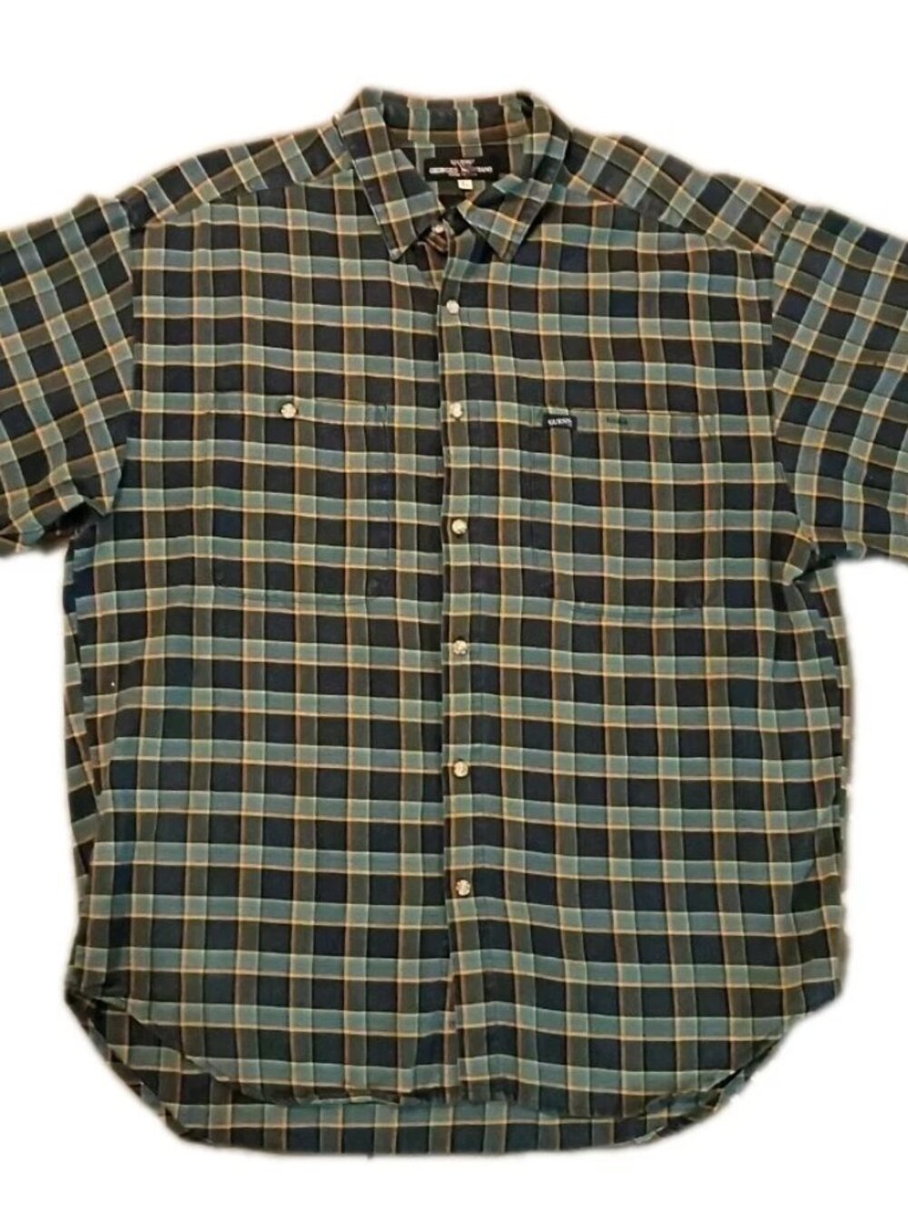 Vintage Guess Striped T-Shirt Size L Missing Left Front Pocket Button Slight Dmg